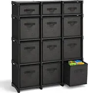 12 Cube Storage Organizer, Black Storage Cubes Organizer Shelves, Sturdy Cubbies Storage Shelves with Cube Storage Organizer Bins, DIY Cube Shelf Organizer for Bedroom, Playroom, Office, & Dorm, Black