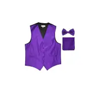 New Men's Tuxedo Vest Vertical Stripes Bowtie Hankie set formal wedding Purple