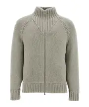 Brunello Cucinelli Roll Neck Knitted Cardigan IT46 olive