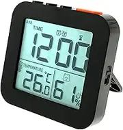 Digital Alarm Clock with 2 Bells, Temperature Humidity Backlight Night Light Snooze 12/24H Battery Operated Bedside Clock Lightweight Travel Clock Small Desk Clock Portable Table Clock (Black)