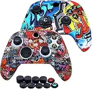 Jusy [2 Pack] Xbox Series X/S Controller Soft Silicone Cover Skin, Sweat-Proof Anti-Slip Case Cover Protective Accessories Set, Dust-Proof Skin for Xbox Series X/S, with 10 Thumb Grips (Street Style)