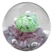 Art Glass Paper Weight Hand Made Gift Pink Base White Explosion Glow in the Dark