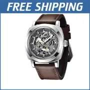 Benyar 45mm Automatic Skeleton Men's Watch - Elegant Leather Strap & 30M Wate...