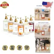Complete Coffee Syrup Dispenser Set - 6 Glass Bottles with Gold Pumps & Labels
