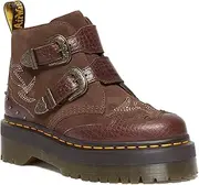 [Dr. Martens] Unisex Devon Suede Quad 2 Strap Boot Devon Suede, Dark Brown Reptile Emboss & Dark Brown E.H, UK