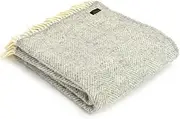 Tweedmill Textiles 100% Pure Wool Blanket Fishbone Design in Silver Grey Made in U.K.
