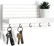 Decorative Key Holder for Wall with Shelf, Entryway Shelf Hooks White