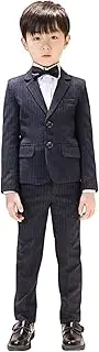 [Kromoc] Boys' Stripe Two-Piece Suit Set, Notch Lapel Two Buttons, Formal Daily Prom Wedding,Jacket Pants Tuxedos
