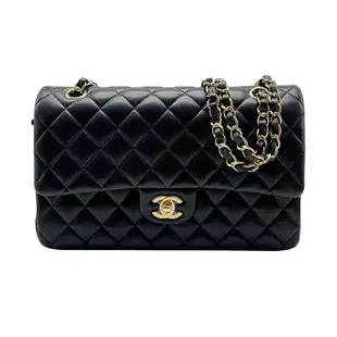 【台中米蘭站】全新展示品 CHANEL 經典菱格紋羊皮金鍊掀蓋COCO包-25cm(黑)