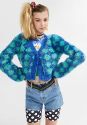 [dELiA*s by Dolls Kill] Static Cling Fuzzy Argyle Cardigan