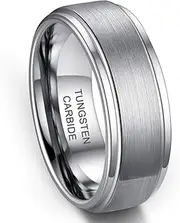 [Zoesky] Tungsten Rings for Men 8mm Silver Black Wedding Band Personalized Engraved Custom Ring Matte Brushed Finish Comfort Fit Size 6-15