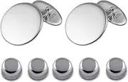 [Select Gifts] Sterling Silver Round Chain Link Cufflinks Shirt Dress Studs Gift Set
