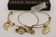 BRAND NEW ALEX AND ANI 'BEST FRIENDS' YELLOW GOLD 2 BANGLES WITH TAGS AND BOX