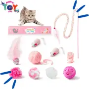 10Pcs Cat Toy Set Interactive Cat Toys Pack, Wand Cat Springs Mice Crinkle Balls