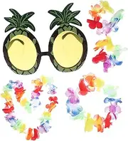 [Baluue] Summer Pool Party Flower Bracelet Pineapple Sunglasses Hawaiian Decoration for Family Gatherings Festivals Tropical Events Fun Eyewear for Luau Celebrations