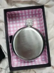 5 oz Stainless Steel Circle Flask With Rhinestone Cap Alcohol Drinking Ladies