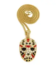 New Ice Bling 21 Savage Jason Mask Pendant With 3mm 20" Cuban Chain