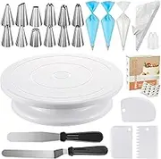 Kootek 71PCs Cake Decorating Kit, Baking Supplies Tools - Includes Cake Stand Turntable, 12 Icing Piping Tips, 2 Frosting Spatulas, 3 Scrapers, 50+2 Piping Bags, Coupler, Video Tutorial, Booklet