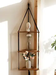 Boho Macrame Wall Shelf for Pot Storage and Decor