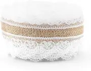 [QANYEGN] 10m Jute Roll with Heart Shaped Lace, Burlap Ribbon Roll, Jute Burlap Ribbon Roll for DIY Home Decoration and Gift Wrap