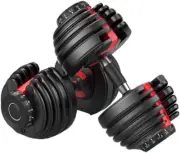2X 24Kg Adjustable Dumbbell Set Gym Exercise Weights Chrome Textured Non-Slip &