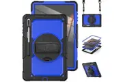 WASSUP Samsung Galaxy Tab S8 Ultra 14.6 inch Case with Screen Protector Hand Strap Stand & Shoulder Strap-Black&Blue