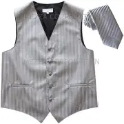 New Men's Tuxedo Vest Vertical Stripes 2.5" Skinny Necktie prom party Gray