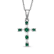 Emerald and 0.1 CT. T.W. Natural Diamond Cross Pendant in 10K White Gold