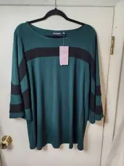NWT NINA LEONARD GREEN BLACK PLUS SIZE 1X TOP 3/4 SLEEVE