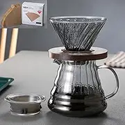 Qiccijoo Pour Over Coffee Maker Set,Drip Coffee Maker with 100 pcs V01 Paper Filter,20 oz Borosilicate Glass Carafe,Portable Coffee Dripper Brewer for Home Cafe Restaurant Camping, 600ml