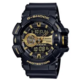 【CASIO 卡西歐】G-SHOCK系列 亮彩光澤時尚雙顯電子錶(黑/金 GA-400GB-1A9)