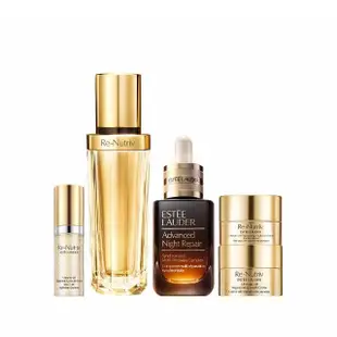 【Estee Lauder 雅詩蘭黛】白金級黑鑽修護升級組(小棕50ml+微導金萃30ml贈精萃 5ml+眼霜5ml+乳霜7ml)