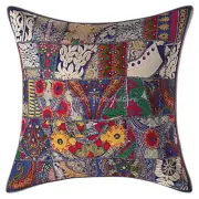 Indian Cotton Outdoor Cushions Blue 24 x 24 Inch Patchwork Floral Pillow Covers