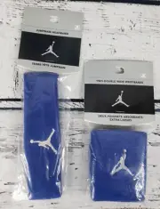 Vintage Nike Michael Jordan Jumpman Headband & Wrist Bands Blue & Silver New