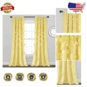 Riley Light Filtering Curtain Panel with Handmade Bow - 54" W x 95" L, Yellow