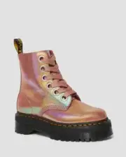 Dr. Martens Pink Molly 8-Eye Iridescent Leather Platform Boots UK 6 - NEW