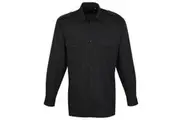 Premier Mens Long Sleeve Pilot Plain Work Shirt (Black) - UTRW1085