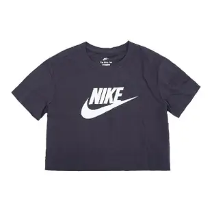 【NIKE 耐吉】短袖 NSW Essential 女款 短版 藍 白 大LOGO 寬鬆 純棉 短T 經典款(BV6176-015)