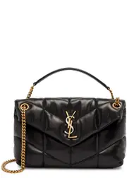 Saint Laurent Puffer Small Leather Shoulder Bag, Leather Bag, Black One Size