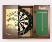 SHOT DARTS Bandit Duro Bristle Dart Board + Ned Kelly Bush Ranger Cabinet + Darts