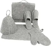 VINTORKY Water Absorption Sauna Hat Gloves Set Felt Spa Cap and Mat Women's Grey Sauna Accessories Comfortable Bathing Hat Ring for Easy Storage