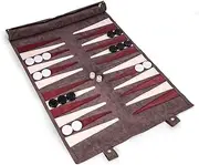 Bey-Berk Grey Suede Roll-Up Backgammon Travel Set w/Playing Pieces