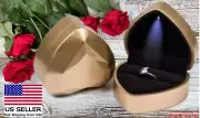 LED Diamond Ring Box Light Velvet Jewelry Gift Wedding Proposal Engagement -Gold