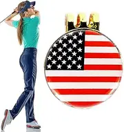 Vbnuyhim Ball Marker Cap Clip, 25mm Zinc Alloy Magnetic Golf Ball Maker, American Flag Design, Portable Golf Ball Marker Stencil,