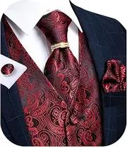 [DiBanGu] Mens Suit Vest Set, 5 PCS Tuxedo Waistcoat and Tie Pocket Square Cufflinks Tie Ring for Wedding