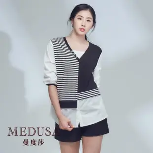 【MEDUSA 曼度莎】現貨-黑白假兩件式拼接襯衫（M-XL）｜女上衣 女襯衫 上班穿搭(101-76601)