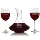Bad Hombre Engraved Wine Decanter & 18oz Wine Glasses Set - 3 pcs