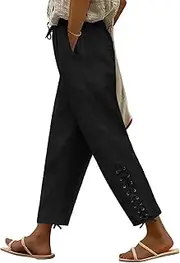 [BIRW] 2025 Summer Women Linen Pants with Pockets High Waist Comfy White Gauze Pants Casual Lightweight Loose Trousers