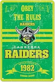 Canberra Raiders NRL Retro Tin Wall Sign Obey The Rules