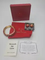 Kenneth Jay Lane Celestial Moon Stars Bracelet Earrings Set Red KJL New